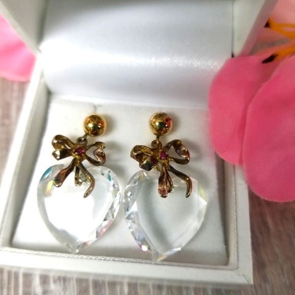 Vintage Lenox crystal heart earrings - Picture 9 of 11